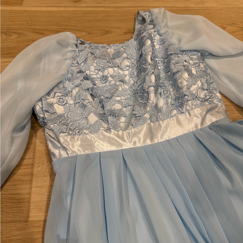 Pastel Blue Lace long sleeve Prom / evening Dress